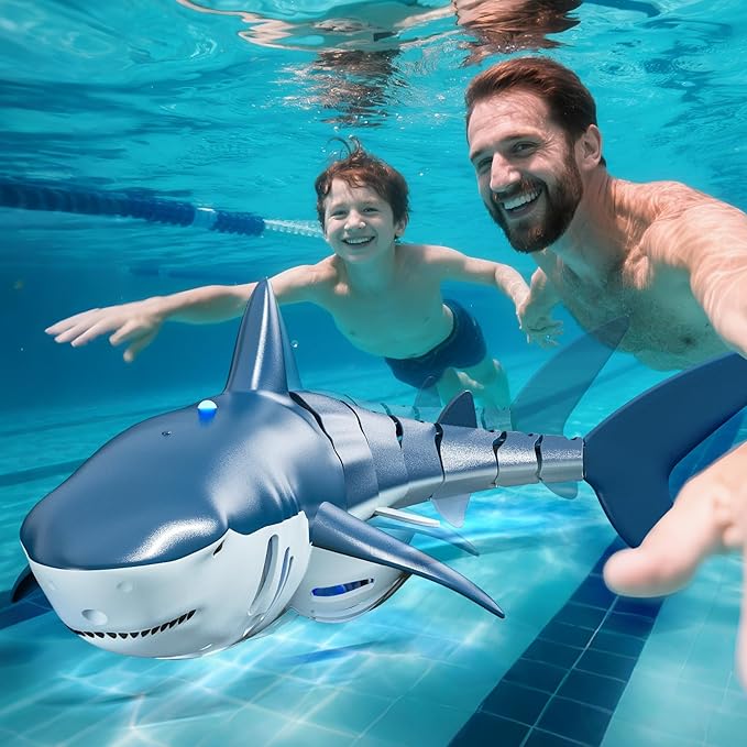 2.4Ghz Remote Control Shark Toys for Kids 6 7 8 Years Old 1:18 Scale High Simulation Shark for Pool Bath Toys for Toddlers Electronic RC Sea Animal Outdoor Water Gifts