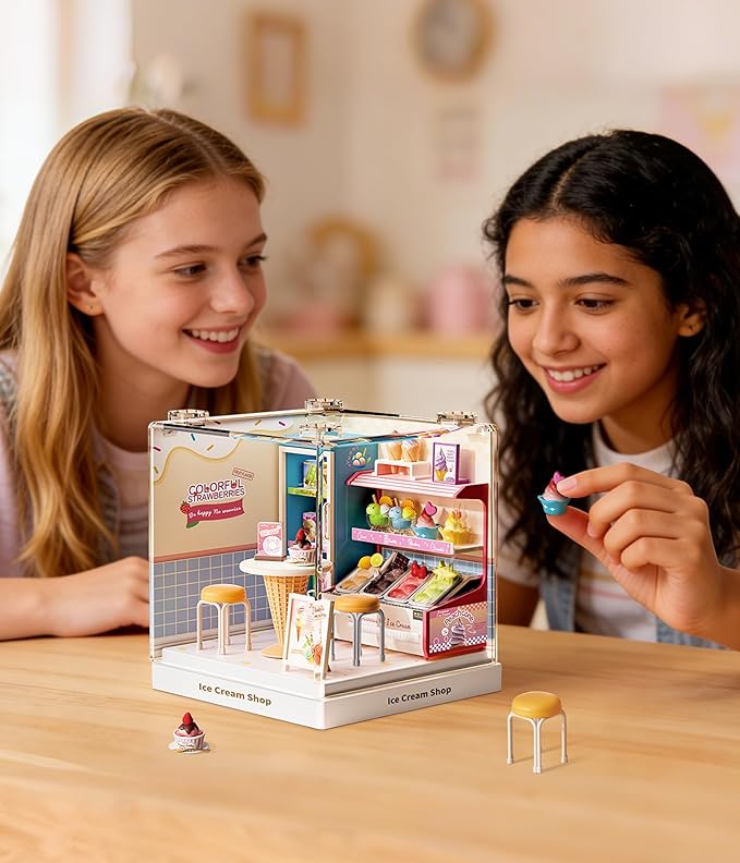 Miniature Ice Cream Shop Model Kit Small-Scale DIY Building Set with Tiny Furniture Highly Detailed Collectible for Adults &amp Craft Lovers Super Mini Series