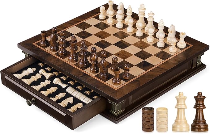 Peradix Magnetic Chess Set with 2 Built-in Storage Drawers 12 inch Wooden Strategy Board Games 2 Extra Queens Travel Magnet Chess Game for Adults Kids and Family Game Night Gift Package