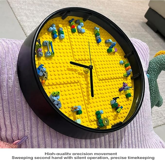 Kids' Creative STEM Educational Building Block Toy Building Block Display Case Fun Assembly Toy for Boys Aged 6–8 DIY Building Block Wall Clock Birthday Gift for Kids Aged 9–10 (Black frame)