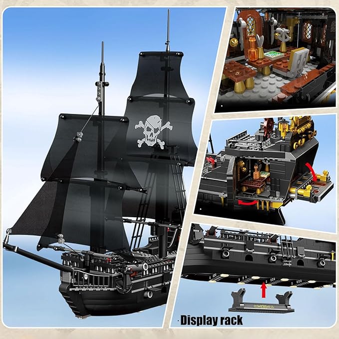 Black Pearl Pirate Ship Mini Building Blocks Set（1424PCS） Building Set Model Toys Gifts for Kid and AdultInteresting Gifts for MOC Pirate Ship Enthusiasts