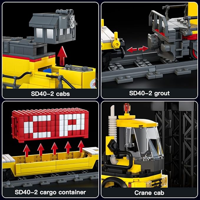 Mould King Remote Control Train Building Set 1170pcs Diesel Locomotive Train Toy with Loop Track Crane Containers Semi Trailer for Assembly Construction Model Kit for Teens and Adults (Age 14+)