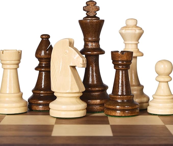 Vamslove Wooden Heavy Weighted Chess Pieces Only-3.8'' King-Extra 2 Queens-34 Wood Tournament Chessmen for Chess SetVelvet Storage Bags Included