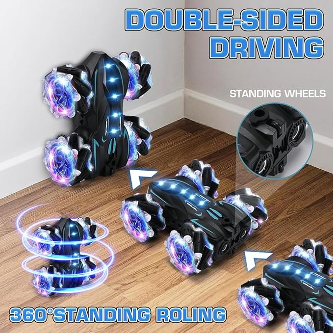 Upgraged Gesture Sensing RC Stunt Car with Lights &amp Music Hand Gesture Remote Control car Toy with 360° Spins Gesture RC Spray Car Birthday Toys Gifts for 6 7 8 9 10 Year Old Boys