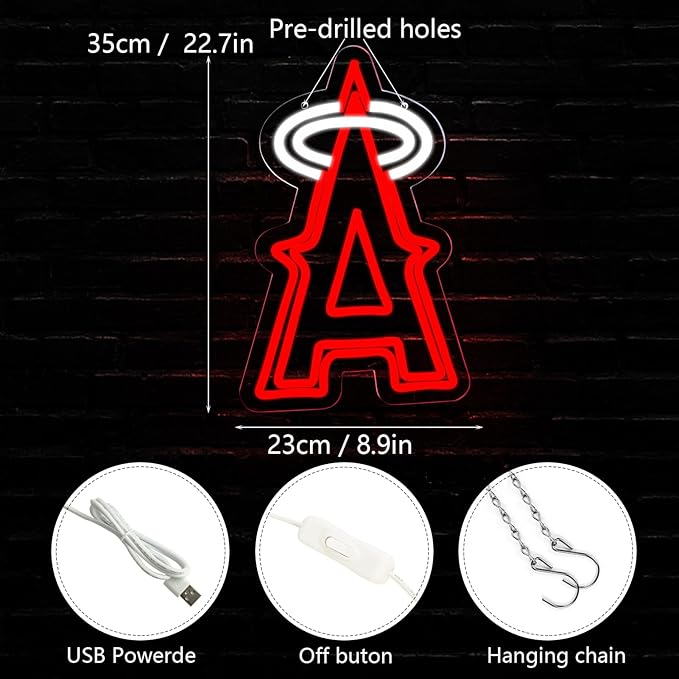 Balanar Baseball Neon Signs for Garage or Man Cave Decor Men's Gifts With Los Angels Team Logo Red Baseball Neon for Parties BarsDorms Office Wall Art and Game Room Decor