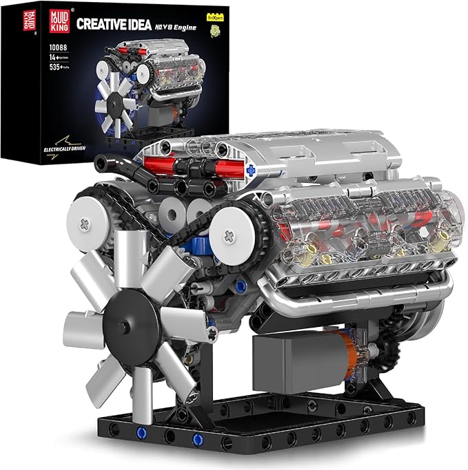 Mould King V8 Engine Building Blocks Sets MOC Scale Model Kit with Battery and Motor Collectible Set for Adults Construction Toys Gifts for Friends Men Teen Youths (535 Pcs)