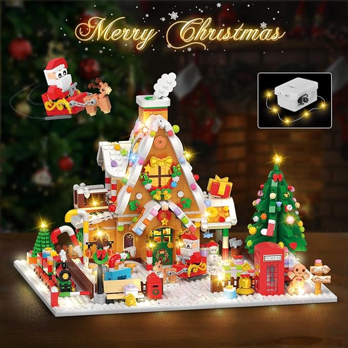 Advent Calendar 2025 Gingerbread House Mini Building Set with Lights 24 Days Christmas Countdown Building Block Kit with Xmas Tree Train Holiday Gift Toy for Adults Teens Girls Boys Ages 10+