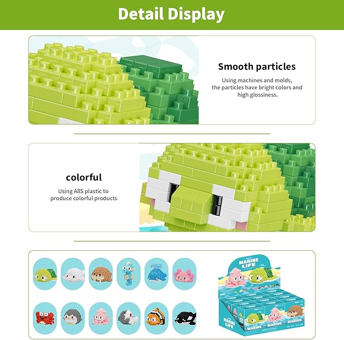 Small Toy GiftParty Favors for Kids12 Boxes Marine Animals Micro Mini Building Blocks Set Birthday Gift for Kids Ages 8-16+