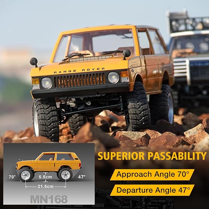 RC Rock Crawler MN-168 Ranger Rover 1:12 RC Climbing Car 4WD Off-Road RC Crawler RTF 2.4Ghz 4x4 All Terrain Car with 1200Mah Battery for Adults