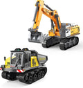 Adult Metal Mini Remote Control Excavator and Dump Truck 1:50 Scale Features a Lever-Driven Digging System and Comes with Two Batteries Making it an Ideal for Model Enthusiasts and Children