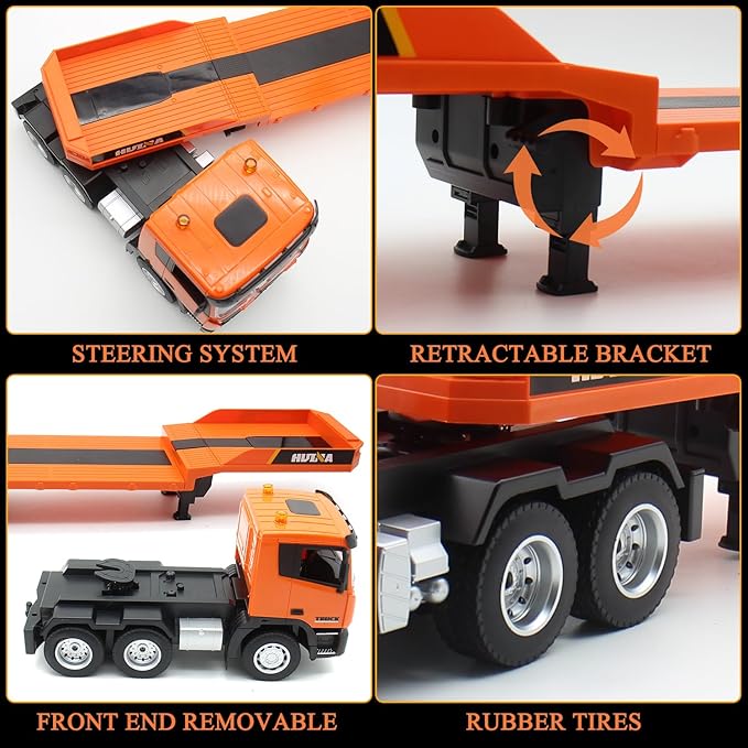 Fistone RC Semi Truck &amp Excavator Toy Set 2.4Ghz Remote Control Flatbed Truck with Excavator Toys 1:24 RC Semi-Trailer Engineering Tractor with Sound and Lights Construction Vehicles Toy for Bo