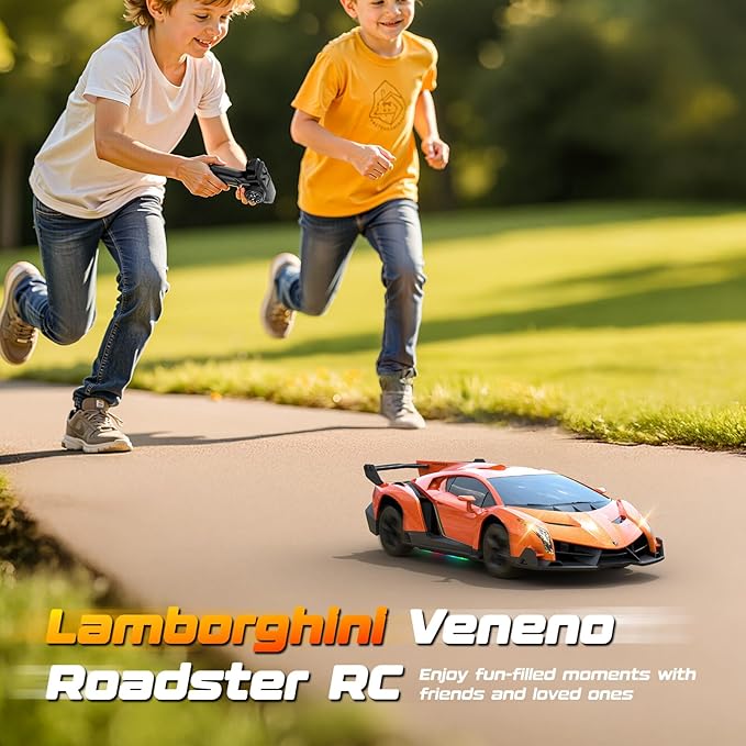 Lamborghini Remote Control Car Toy Officially Licensed RC Drift Car 15Km/h with Underglow &amp Headlights 1:24 Scale 2.4GHz 2 Batteries 60 Min Play RC Gift Toy for Boys &amp Girls Ages 3-12 &amp