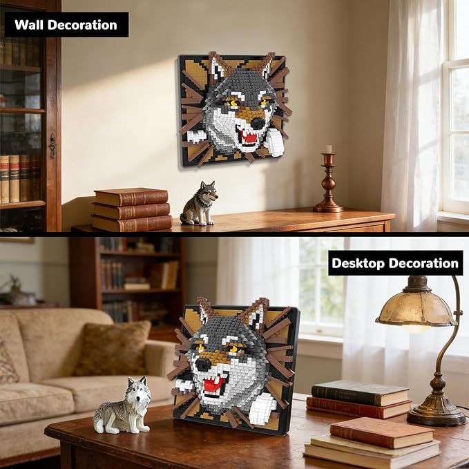 Wolf Animal 3D Wall Art Micro Mini Building Blocks Set Unique Home Wall Decor or Table Display No Compatible with Lego Ideal Gift Toy for Adults &amp Boys Girls 14+ (1512 PCS)