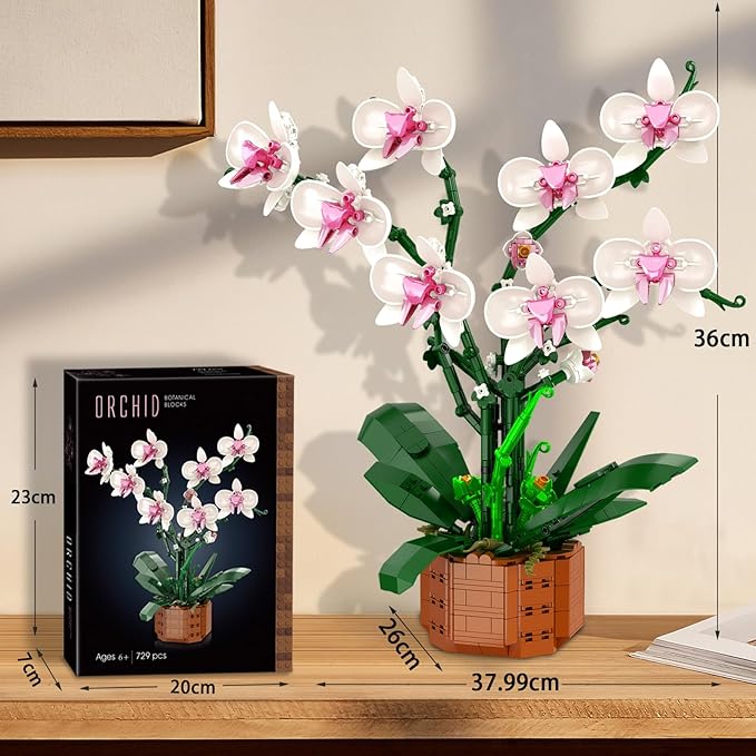 Orchid Building Blocks Set with LED Light – DIY Artificial Flower Kit for Home Decoration for Adults and Kids 6-14Ideal for BirthdaysSpecial Occasions729-Piece Mother 's Day