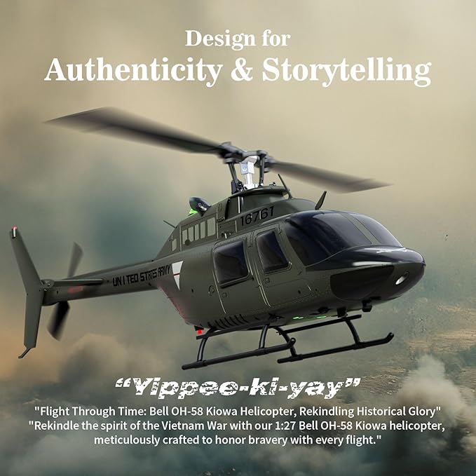 Carmanon Ultra-high Simulated RC Helicopter - 27:1 Scale Model Collectable Remote Control Helicopter with Auto-Hover for Adults Beginners Bell OH-58