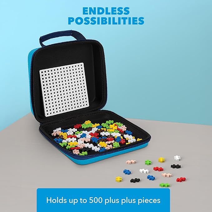 Plus Plus Building Set with Travel Case 3D Open Ended Stem Toy for Kids 100 Mini Interlocking Pieces 1 Baseplate - Basic Mix