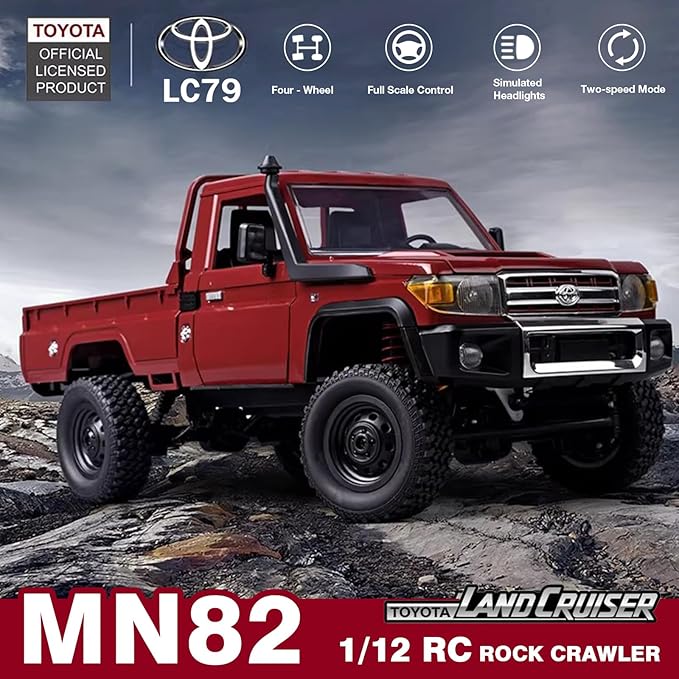 MN82 RC Rock Crawler 1/12 MNRC RC Crawler 4x4 Toyota LC79 Off Road RC Pickup Truck 4WD 2.4GHz RC Climing Car RTF with LED Lights for Adults