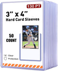 50ct 130pt 3x4 Hard Card Sleeves - Hard Plastic Trading Card Protector Rigid Clear Open-Top Card Sleeve Fits Standard Thick Trading Baseball Sports Game Collectible Cards