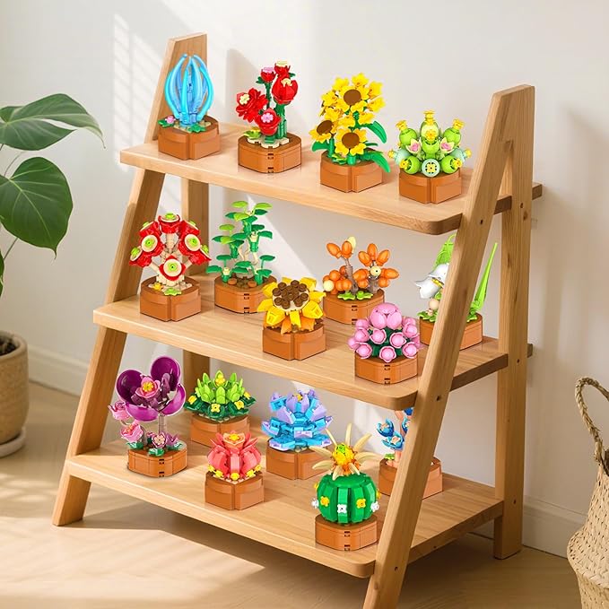 24 Pack Flowers Succulents Building Set - 2160PCS Botanical Collection 3.6MM Mini Flower Kit for Home Office Décor Plant Blocks Toy Easter Party Favors Gifts for Adults Women Kid 10+