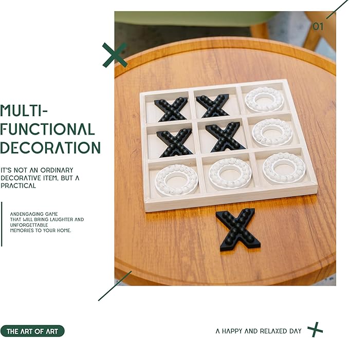 GENMOUS White Wooden Tic Tac Toe Game Board for Seniors Family Indoor 10.6 Inch White Rustic Giant Tic Tac Toe Coffee Table Decor Tic Tac Toe Board Game Fun for Family Travel Outdoor Game Room Decor