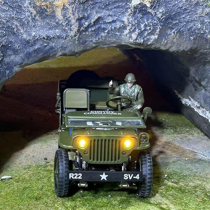 1/16 Scale Alloy Remote Control Car Military Willys Climbing Car with LED Lights &amp Soldier Figure All Terrain Off-Road Vehicle for Adults