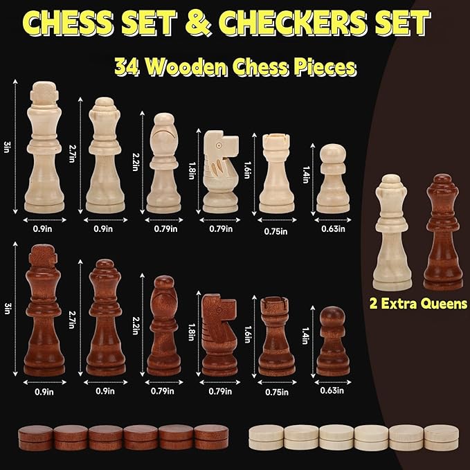 Chess Board Sets 15 Inch Magnetic Chess Set for Adults &amp Kids Checkers Board Game Handmade Folding Chess Boards with 2 Extra Queens by Kiapeak