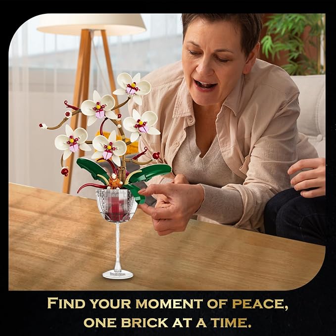 White Orchid Flower Building Set with Long Stem Wine Glass for Adults Compatible with Lego Botanical Flowers 512pcs Ideas Collection Toys for Home and Office Decor Gifts for Christmas Mother's Day