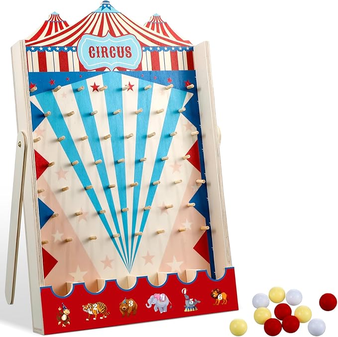 Fulmoon Disk Drop Game with 8 Disks Halloween Carnival Circus Theme Christmas Party Fun Wood Family Board Game for Birthday Party Decorations Supplies Activities(15.7 x 10 Inch)