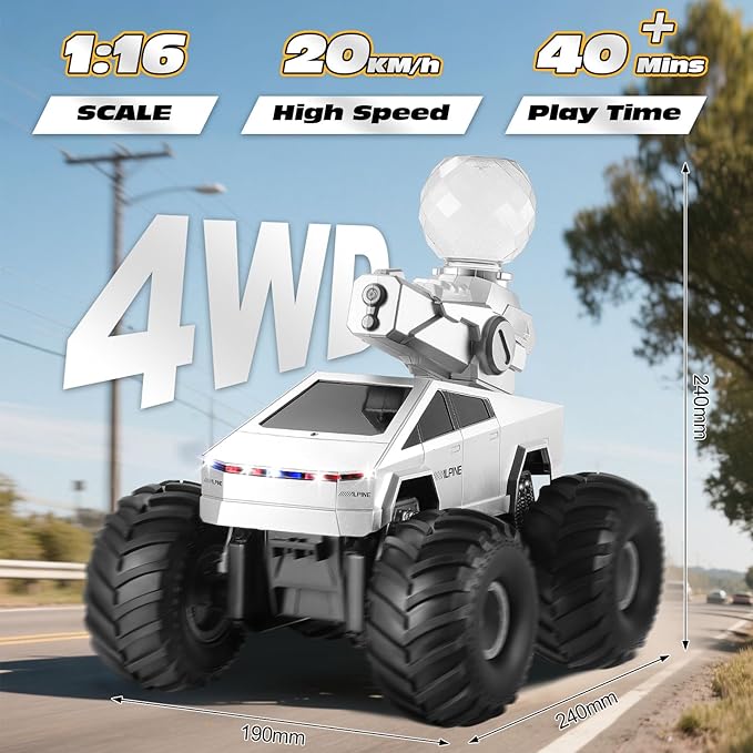 Remote Control RC Truck 1:16 Amphibious Remote Control Car with Water Squirt Waterproof RC Monster Truck 4WD All-Terrain Off-Road Pickup RC Trucks Gift for Kids Boys