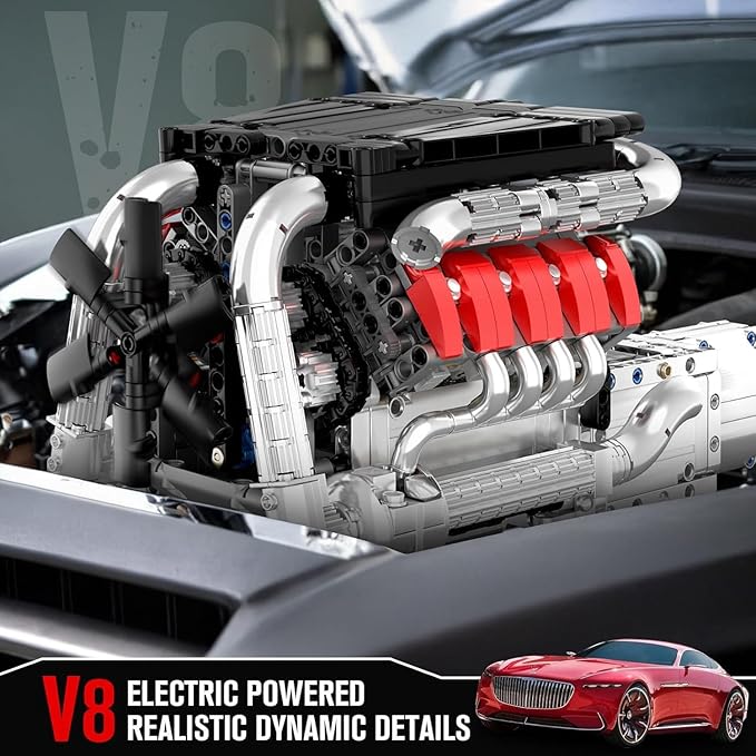 Mould King 10203 V8 Engine Building Kit for 14+ Adults MOC Ideas 4-Speed Transmission V8 Engine Model for Display STEM Building Project for Teens(1169 PCS)