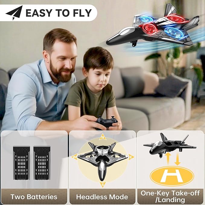 4DRC V31 Foam RC Planes Remote Control Airplanes for Kids Adults 4-7 8-16 Remote Control Planes Fighter Jet with Light 360° Flip Fighter Jet Toy Gravity Sensing Stunt Roll Gifts for Kids Boys