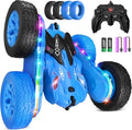 Remote Control CarRC Cars with Sides Light Strip and HeadlightsDouble Sided 360 Flips Rotating RC Stunt Car2.4Ghz All Terrain Toys for Ages 4-8 Kids Toy for Boys Birthday Gift(Blue)