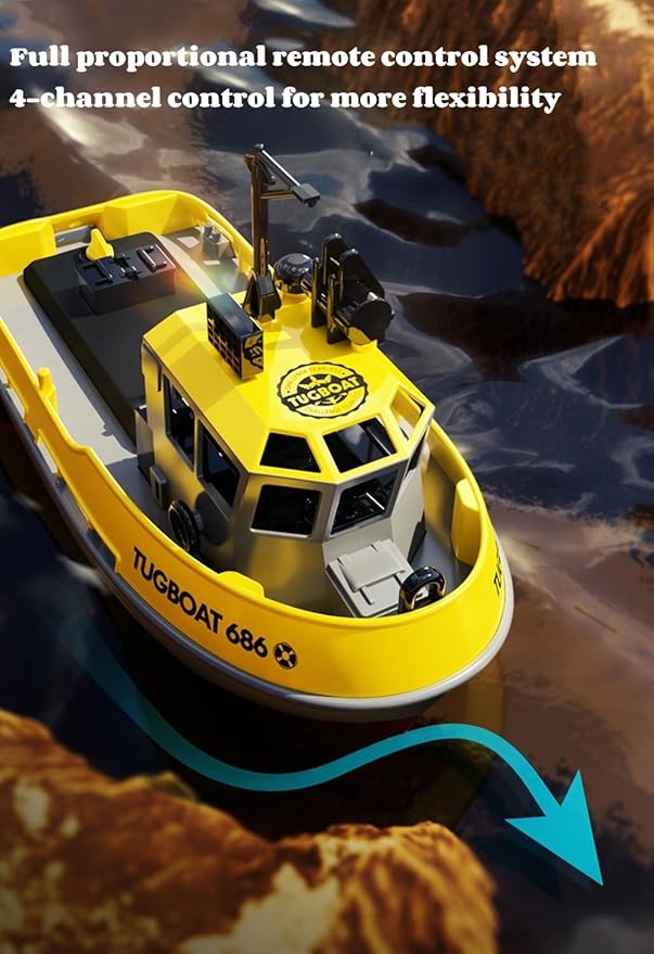 RC Boat 1/72 RC Tugboat for Pools and Lakes 2.4Ghz High-Speed Remote Control Boat with LED Lights and Low Battery Alarm for Teen and Adults