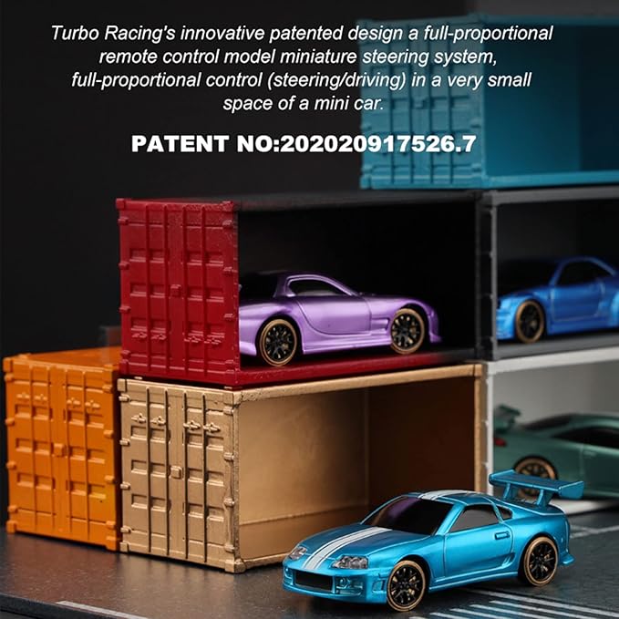 Turbo Racing C63 1:76 Scale Drift RC Car with Gyro Mini Full Proportional RTR 2.4GHZ Remote Control with 2 Replaceable Body Shell(Lake Blue)