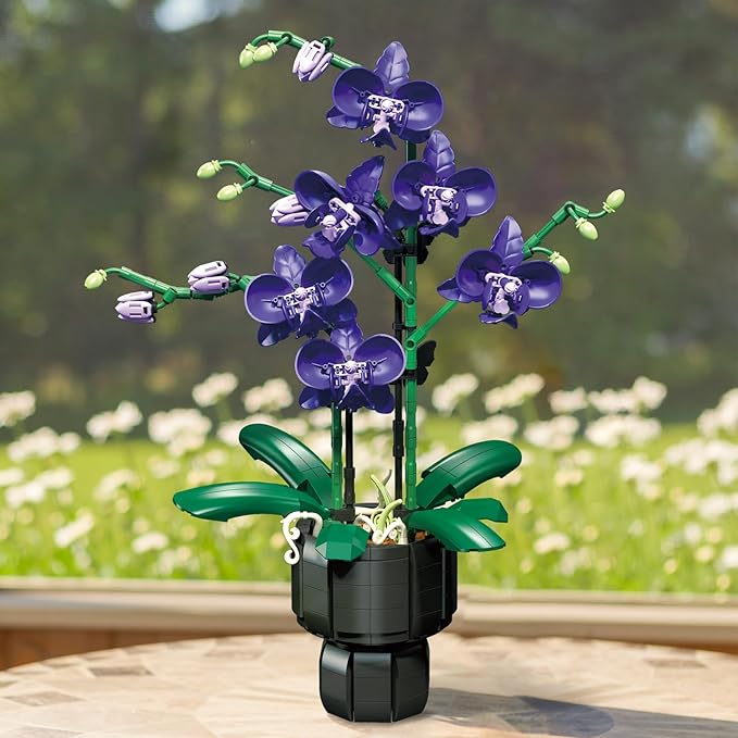 Purple Orchid Flower Building Blocks Set – 666 PCS DIY Artificial Flower Kit for Elegant Home Decor Table Display Compatible with Lego Flowers Artistic Gift for Ages 6+