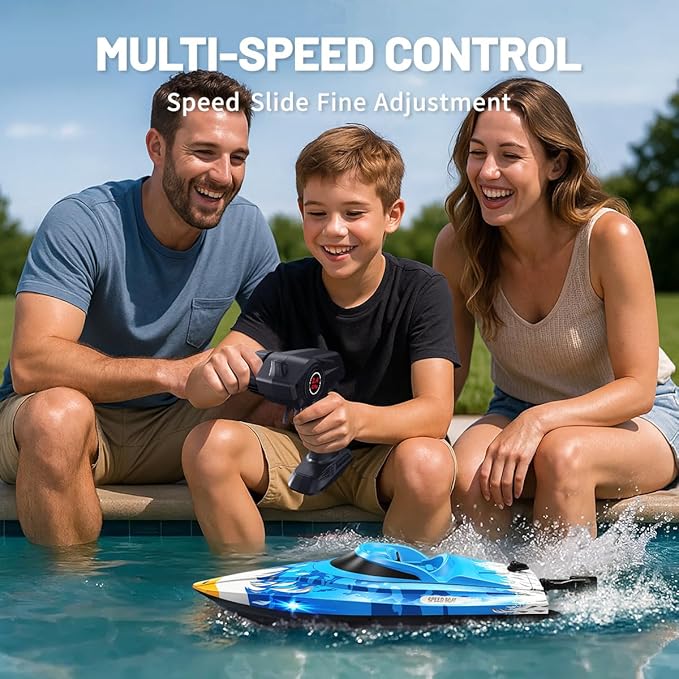 RC Boat 25KM/H High Speed Waterproof Remote Control BoatWater Cooling 2.4GHz Remote 2 Batteries LED Lights One-Key Flip Low Battery &amp Out-of-Range Alarm Pool &amp Lake Racing for Kids &amp