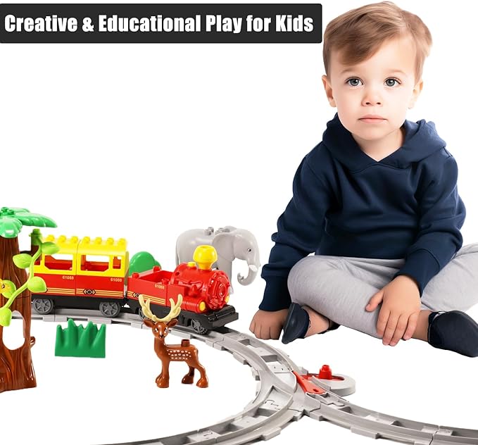 47-Piece Train Track SetClassic Railway Track with 30 Curved Tracks14 Straight Tracks2 Switch and 1 crossoverTracks-Compatible with All Major BrandsLight Grey Toy Track Accessory for Kids