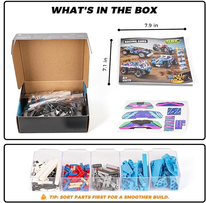 Technic 9 in 1 Pull-Back Car Building Set - Off-Road Race Vehicle Models for Boys and Girls STEM Engineering Toy for Kids Ages 8 and Up | Ideal Gift for Birthdays