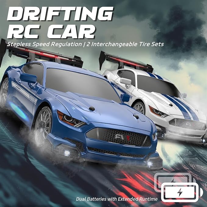 RC Drift Car 1:24 Scale Remote Control Vehicle for Kids2.4GHz 20KM/H 4WD High Speed RC Cars with LED Light Two Batteries &amp Drifting Tires Racing Sport Toy Cars for Adults Boys Girls Kids 8602BU