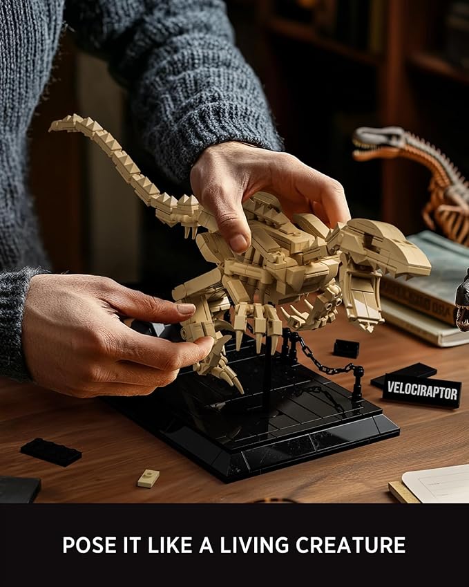 Nifeliz Velociraptor Fossil Model Set Dinosaur Skeleton Building Set with Display Base for Adults Collectible Gift for Dinosaur Enthusiasts (498 PCS NF10357)