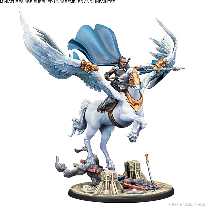 Asmodee Marvel: Crisis Protocol Valkyrie on Elendil &amp Warriors Three Character Pack -Mounted Valkyrie &amp Fandral Hogun Volstagg Tabletop Superhero Game Ages 14+ 2 Players 90 Minute Playti