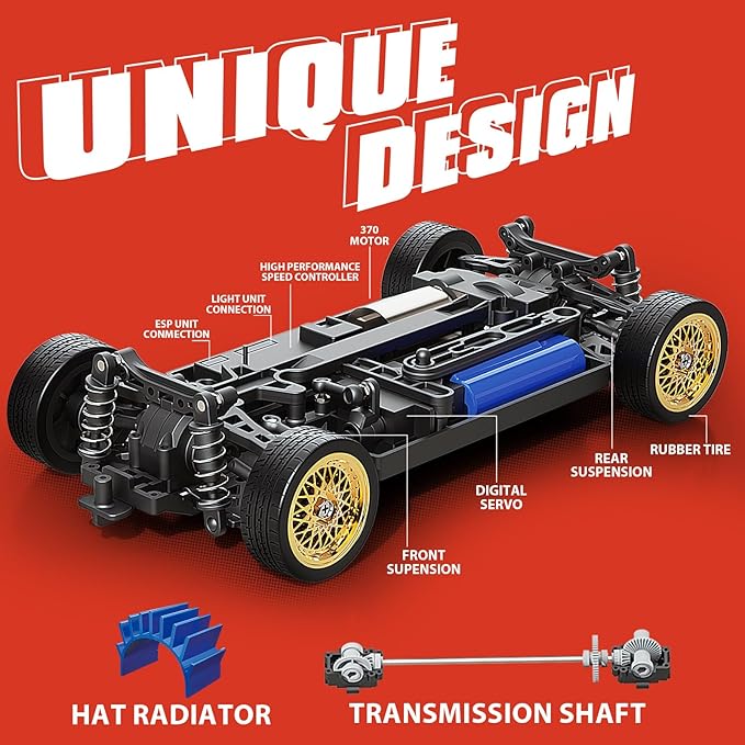 RC Drift Car with Gyro Fast RC Cars for Adults 50KM/h Drifting RC Car 2.4GHz 1/16 Remote Control Cars 4WD High Speed Racing Vehicle Sport Toy Cars with LED Lights for Adults Boys Girls Kids
