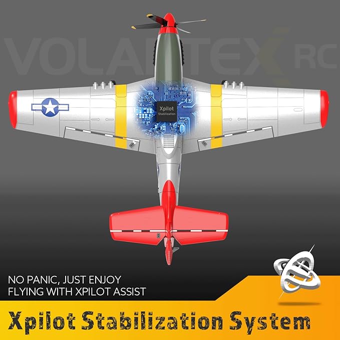 4-Channel RC Plane P51 Mustang - Ready to Fly RC Airplane with X-Pilot Stabilization - Remote Control Airplane for Adults One-Key Aerobatics 2.4GHz 6-Axis Gyro
