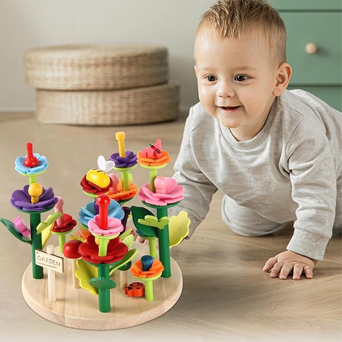 Wooden Flower Garden Building Toys for Kids STEM Educational Activity Preschool Kit Gift for Boys Girls Age 3 4 5 6 7 Years Old Stacking Game for Toddlers Build a Bouquet Spring Gifts