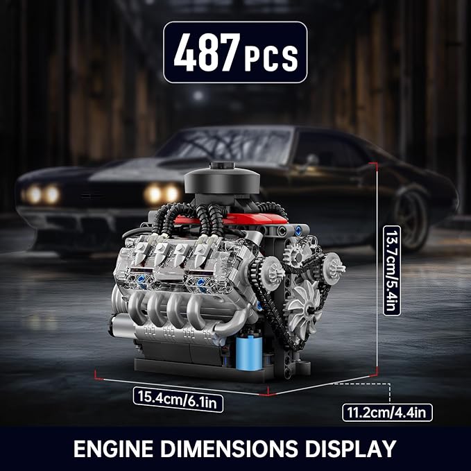 Mould King Mini V8 Engine Kits That Runs Build Your Own Visible Car Motor Physical Science Experiment Models for Teens Best STEM Toy Gifts for 14+ and Adult 10171 (487 Pcs)