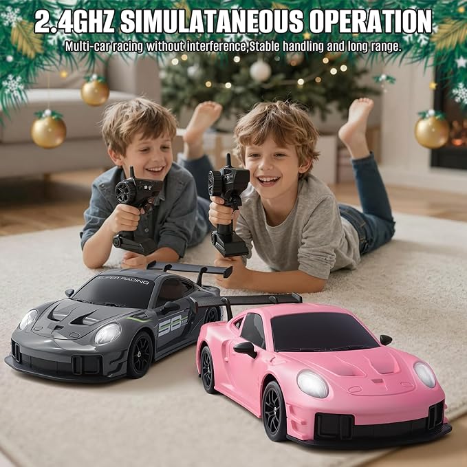 RC Drift Car 1:24 4WD Remote Control Cars Vehicle with LED Light2.4GHz 20KM/H High Speed RC Cars with Two Batteries &amp Drifting Tires Racing Sport Toy for Adults Boys Girls Kids Pink