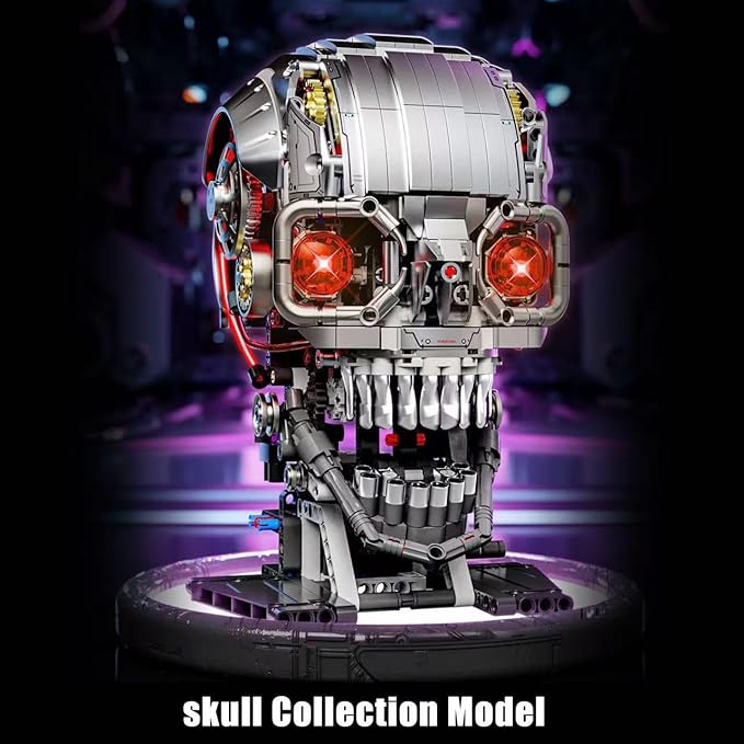 Fangool Mechanical Skeleton Head Building Blocks Set Scary Zombie Themed Skull Action Figure Toy Kit Horror Scene Decoration Kit Halloween Christmas or Birthday Gifts for Friends 1099 Pcs