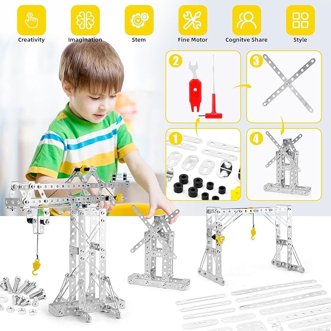 Building Toys Model Set 273PCS - Tower Crane Frame Crane &amp Windmill 3 in 1 Metal Kit DIY Building STEM Projects Educational Assembly Metal Toys
