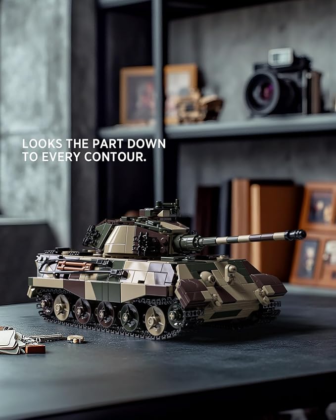 Nifeliz King Tiger Tank Building Set WW2 Military Tank Model Toy for Adults Collectible Army Display Piece and Gift for Enthusiasts (1267 PCS NF10315)