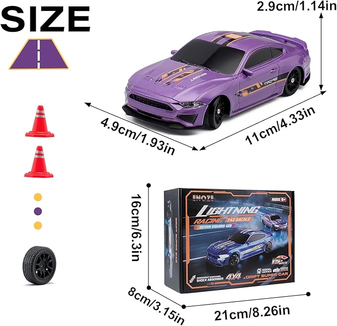 1:43 Scale Mini Racing Drift Car Model2.4GHz Remote Control Car 4WD High Speed Race with LightsRacing TiresRC Toys Hobbyist Gift for Adults Kids Boys Girls (Purple)